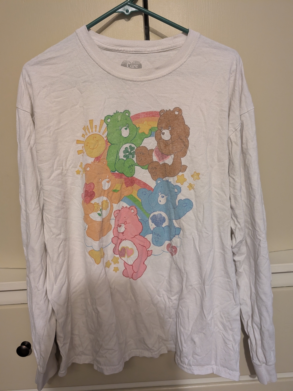 Care Bears White Long Sleeve Tee with Multicolor Bear Graphic